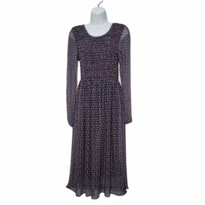 Max Studio Smocked Patterned Mesh Midi Dre…